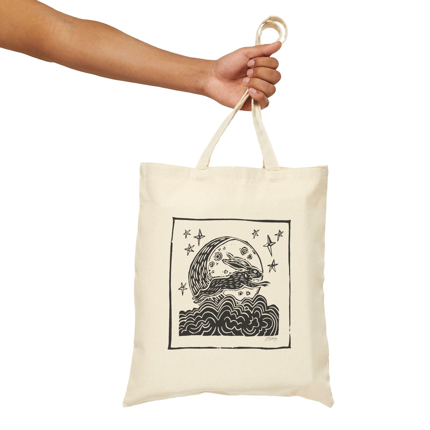 Canvas Tote Bag — Bunny Moon Illustration Tote (Celestial Bunny Graphic)