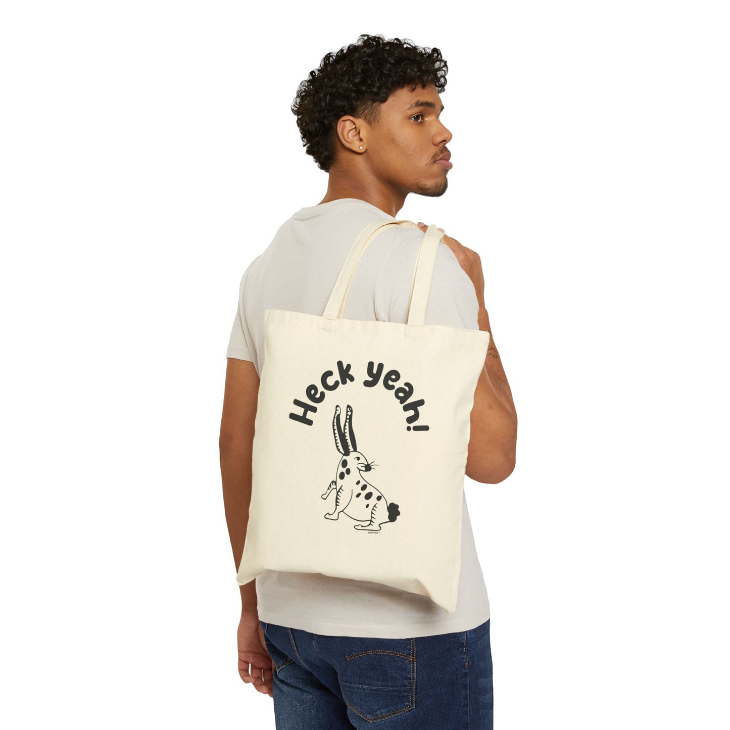 Cotton Tote Bag — "Heck Yeah!" Hare Illustration Eco Shopper