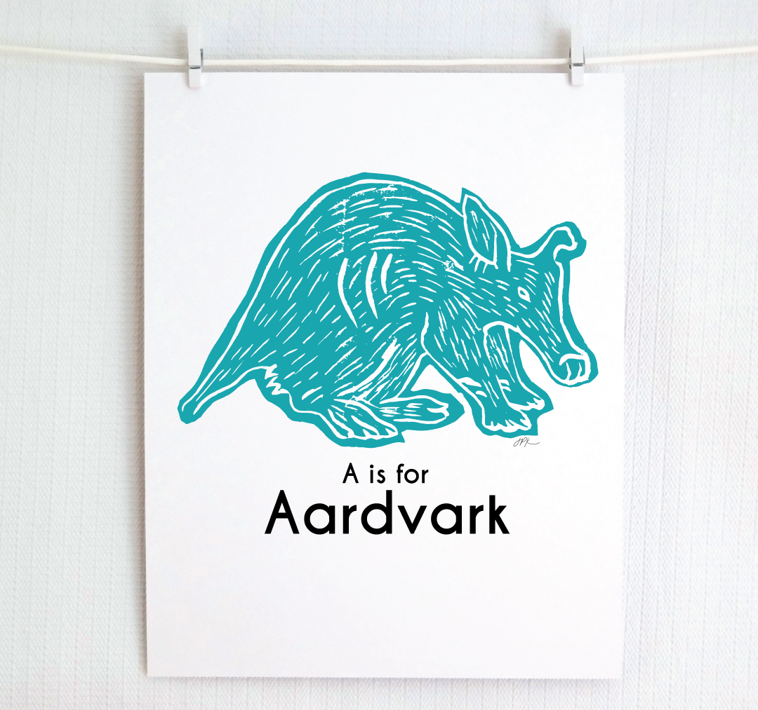A is for Aardvark: Captivating Creatures Alphabet Letter Print