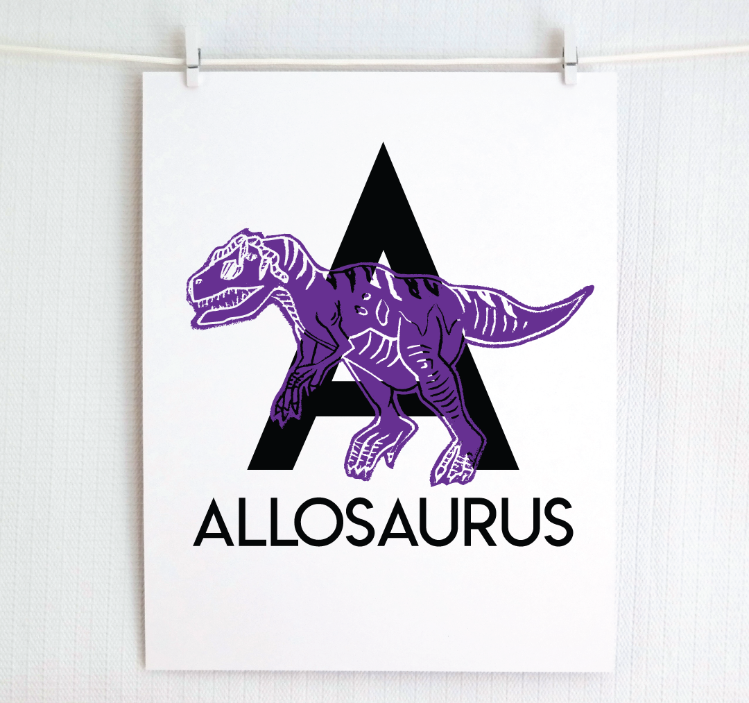 A is for Allosaurus Illustrated Print