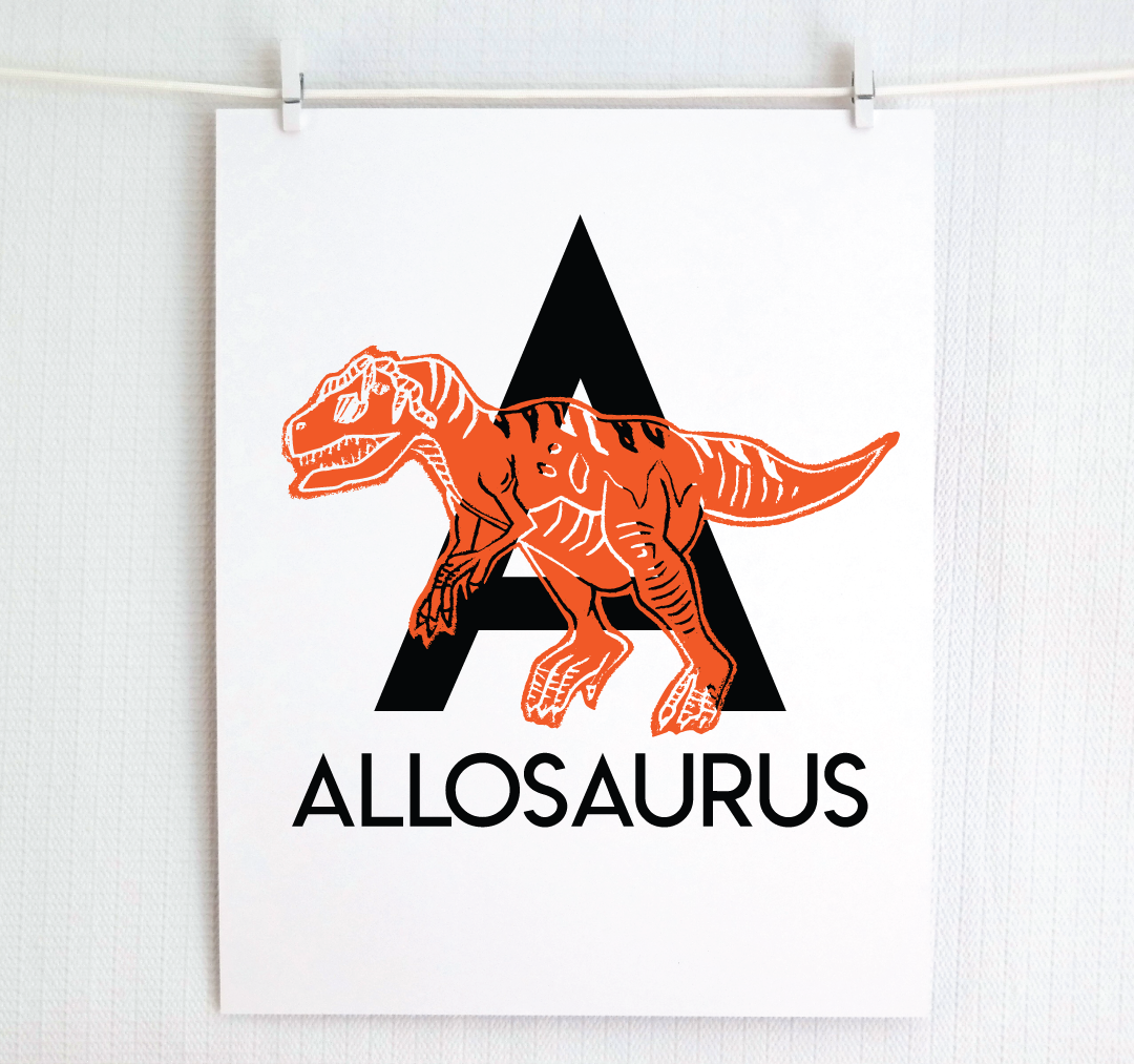 A is for Allosaurus Illustrated Print