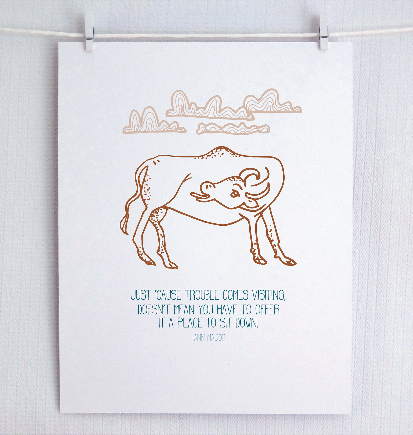 Cow Trouble Illustrated Print