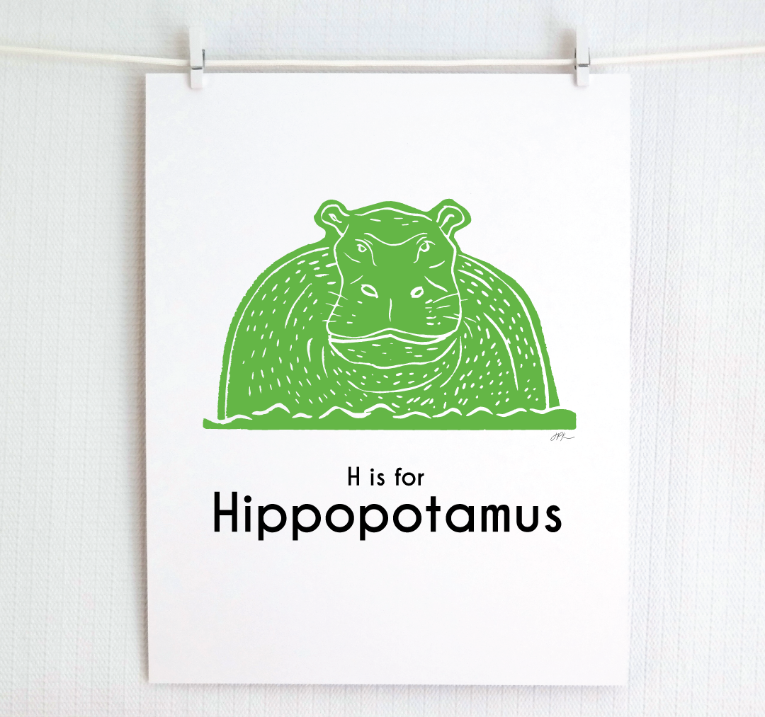 H is for Hippopotamus: Captivating Creatures Alphabet Letter Print