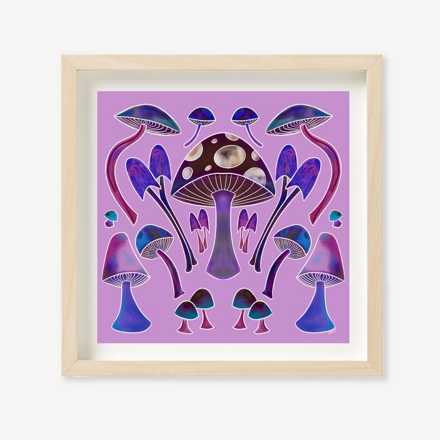 These Happy Mushrooms are illustrated with vibrant colors to create peachy keen nature imagery to soothe the soul.