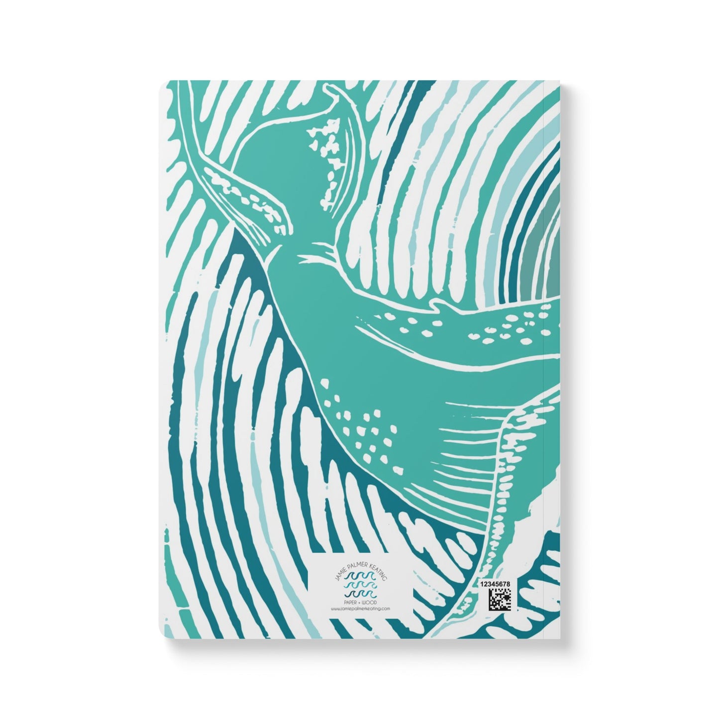 The tail of a teal blue humpback whale swims over waves of blue.