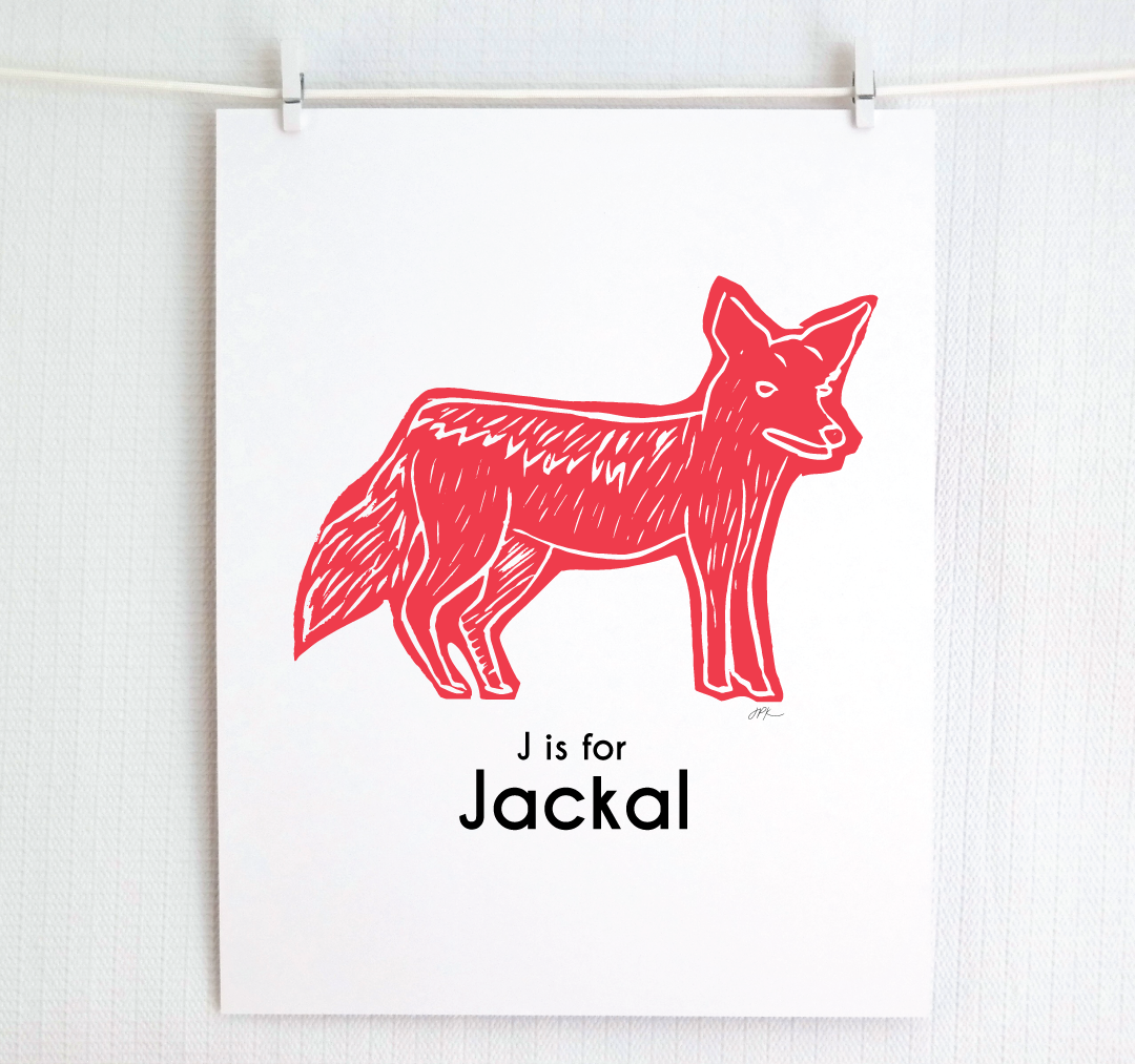 J is for Jackal: Captivating Creatures Alphabet Letter Print