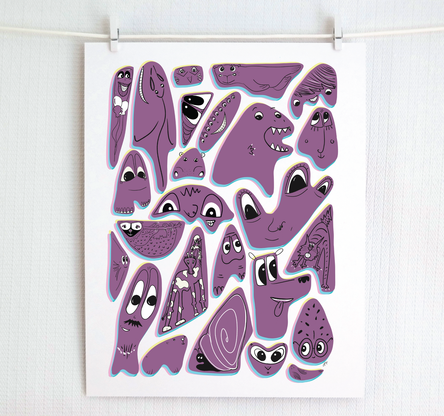 Purple characters delight and inspire as they make their way around the page. Big eyes, friendly smiles and all of them here to just play around.