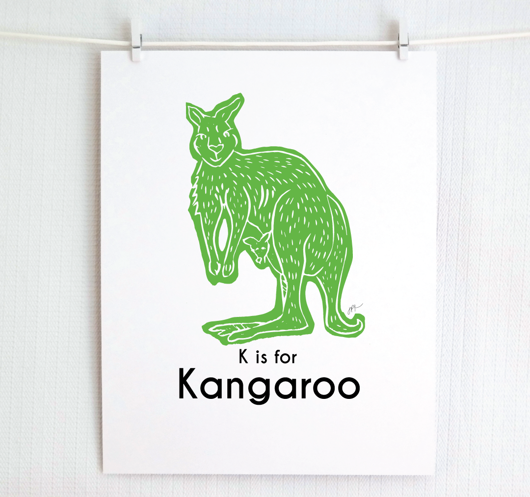 K is for Kangaroo: Captivating Creatures Alphabet Letter Print