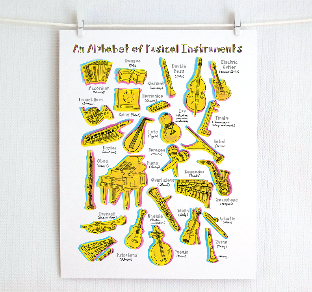 Musical Instruments Alphabet Illustrated Print