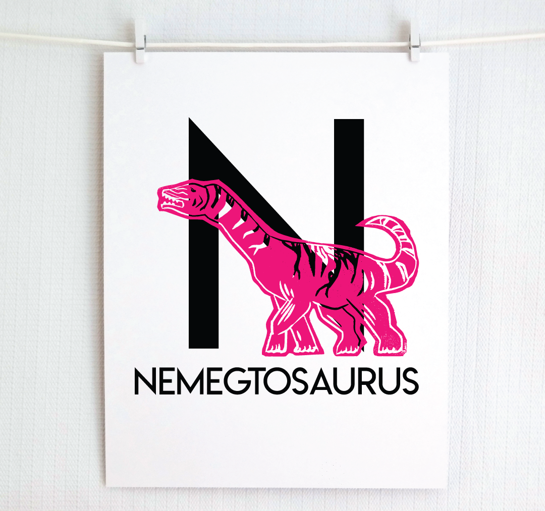 N is for Nemegtosaurus Illustrated Print