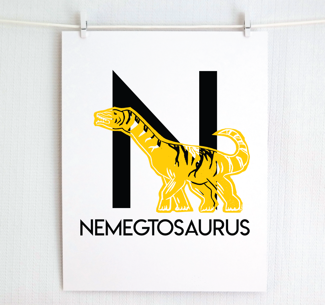 N is for Nemegtosaurus Illustrated Print