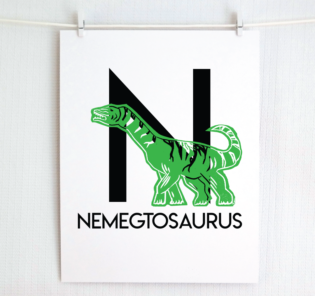 N is for Nemegtosaurus Illustrated Print