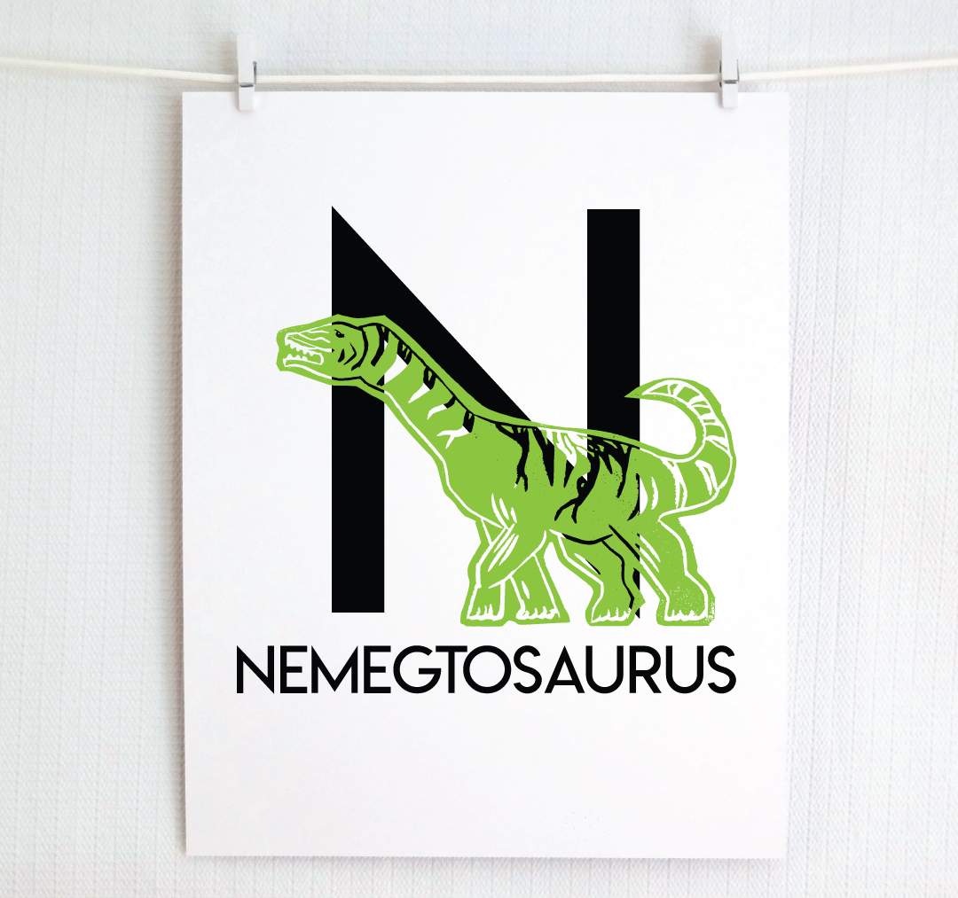 N is for Nemegtosaurus Illustrated Print