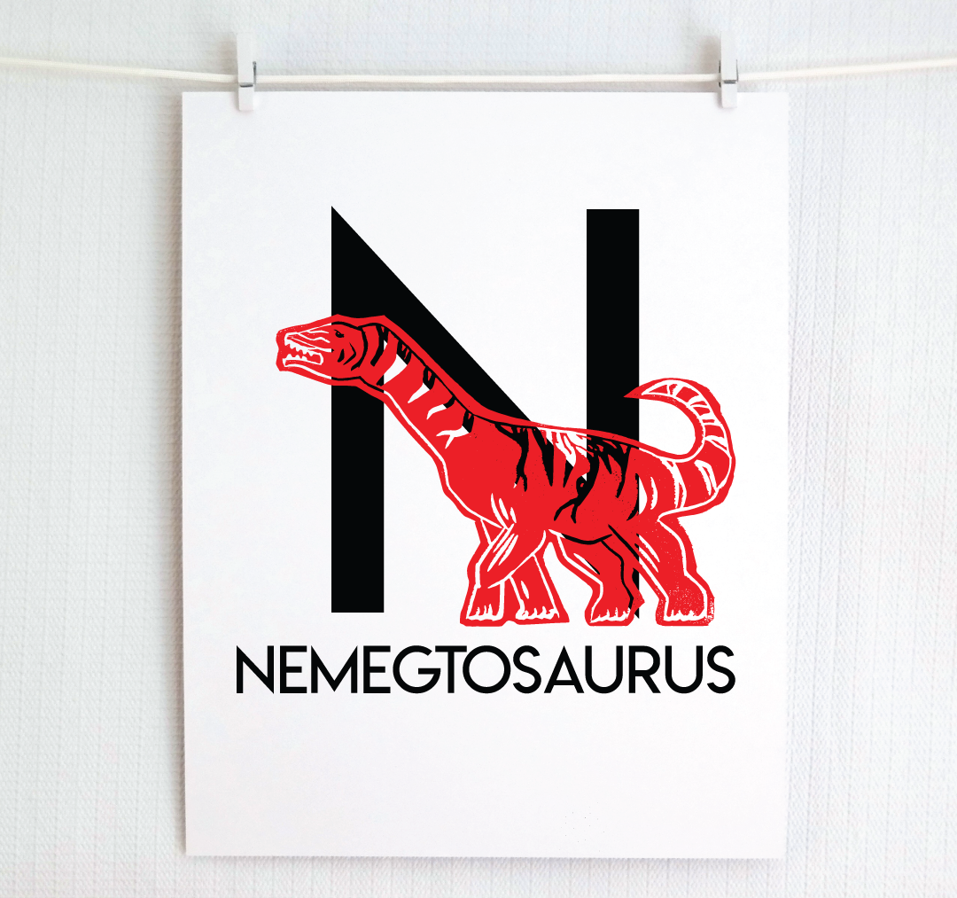 N is for Nemegtosaurus Illustrated Print