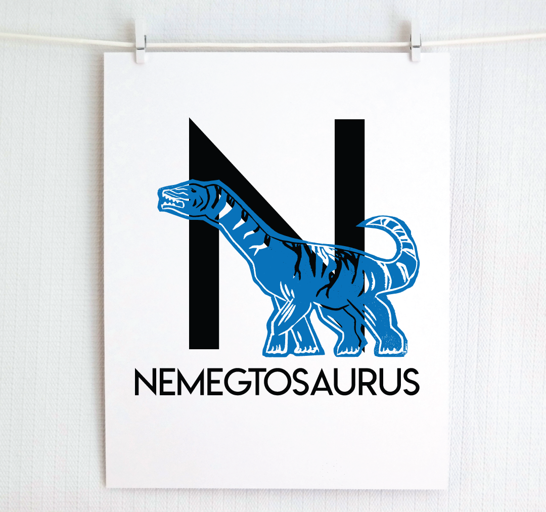 N is for Nemegtosaurus Illustrated Print