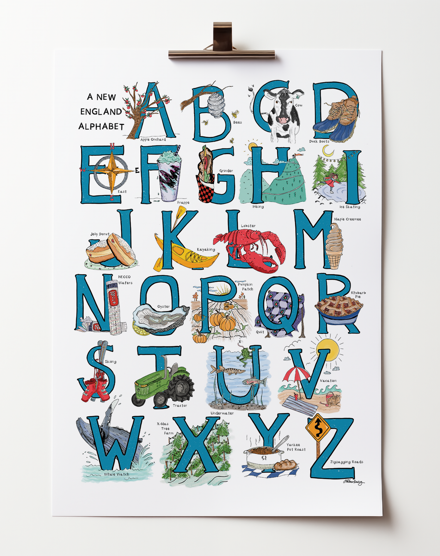 A New England Alphabet Illustrated Print