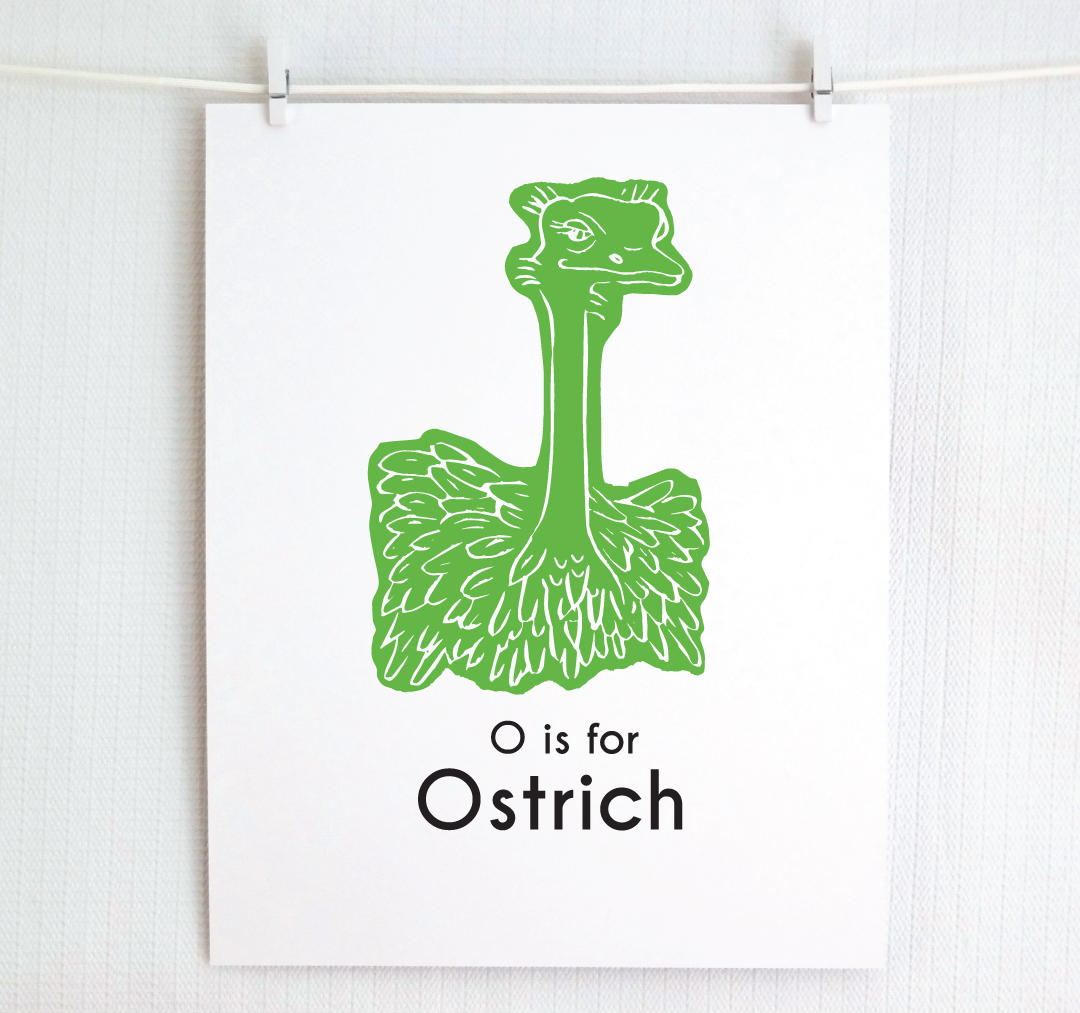 O is for Ostrich: Captivating Creatures Alphabet Letter Print