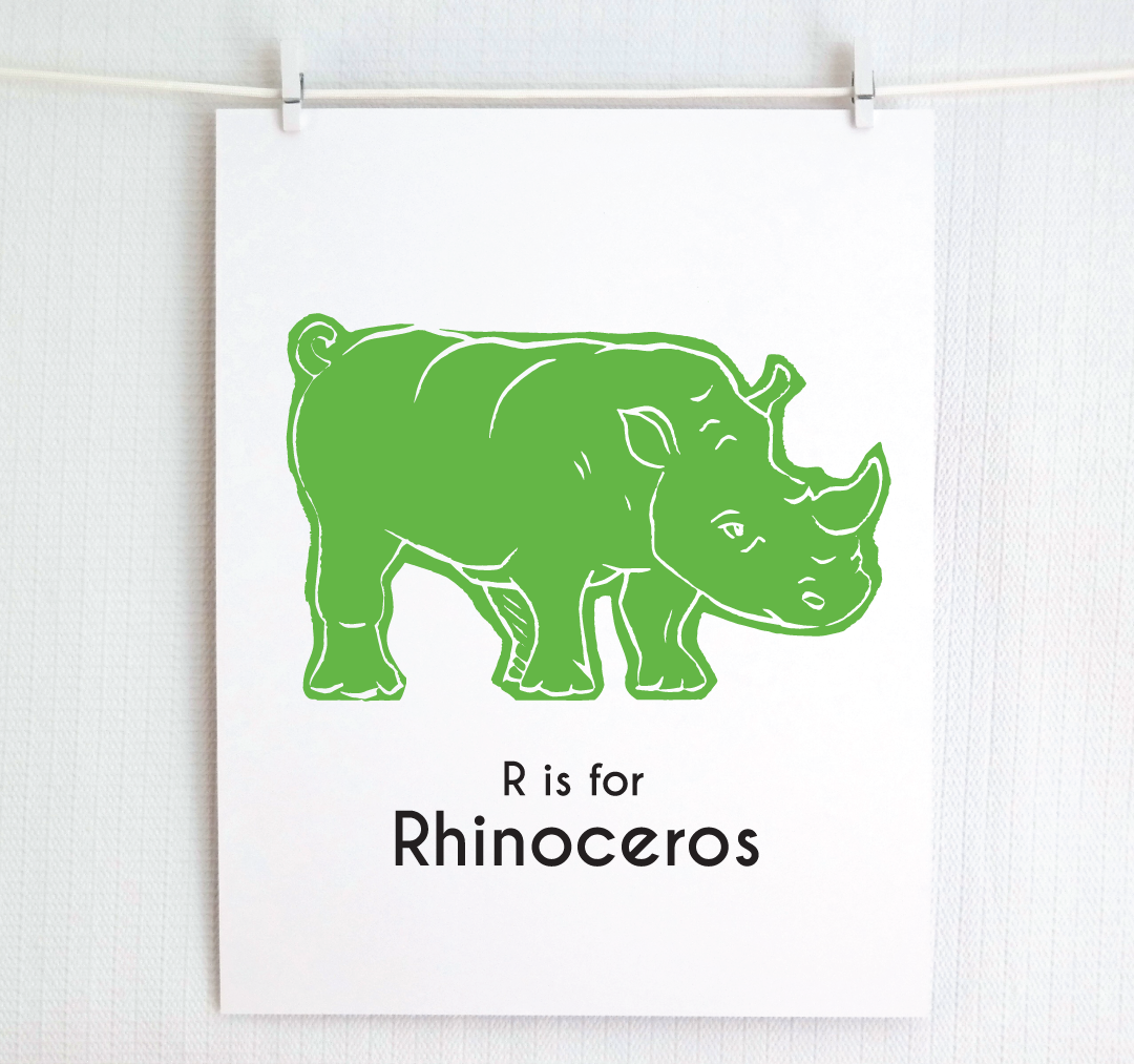 R is for Rhinoceros: Captivating Creatures Alphabet Letter Print