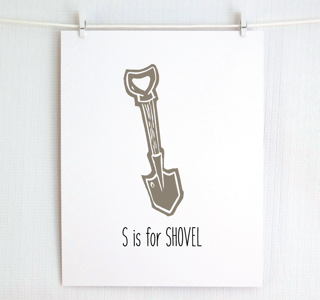S is for Shovel: Farm Alphabet Letter Print