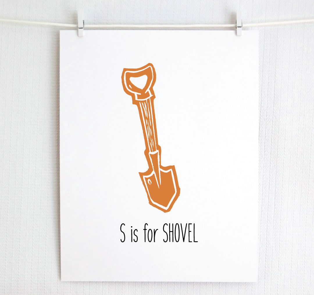 S is for Shovel: Farm Alphabet Letter Print