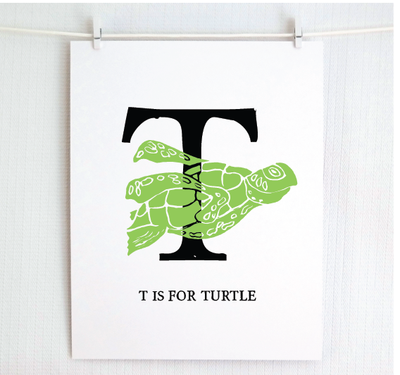 T is for Turtle Illustrated Print