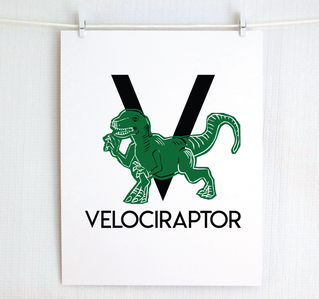 V is for Velociraptor Illustrated Print