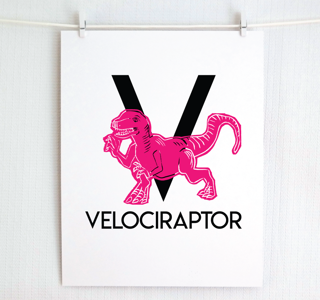 V is for Velociraptor Illustrated Print