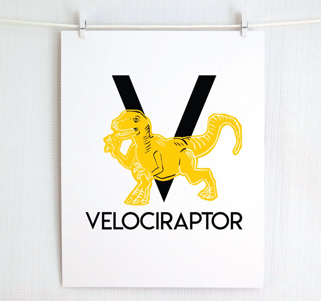 V is for Velociraptor Illustrated Print