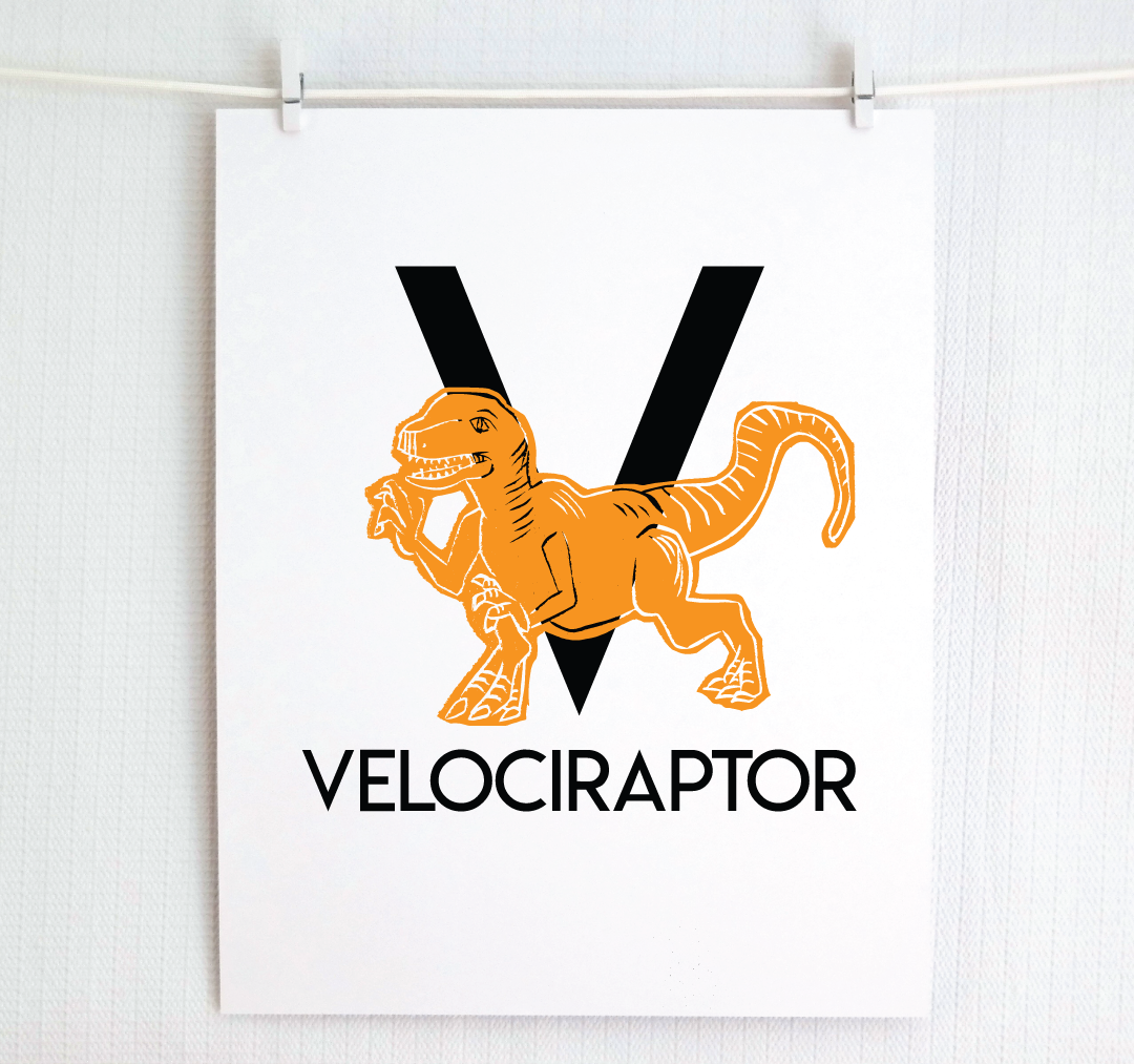 V is for Velociraptor Illustrated Print