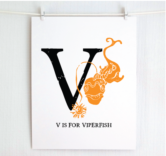 V is for Viperfish Illustrated Print