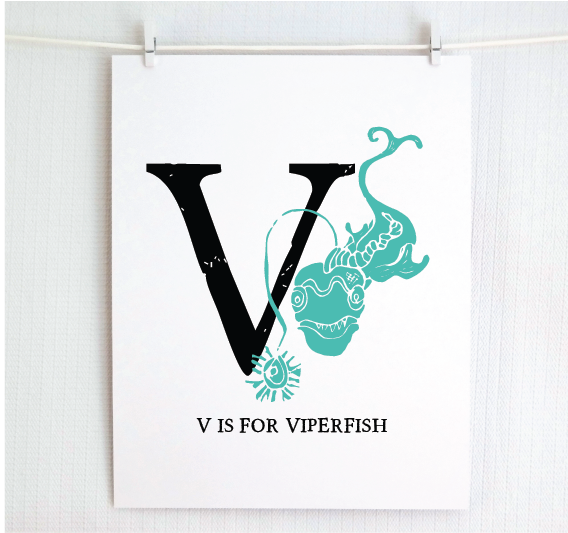 V is for Viperfish Illustrated Print
