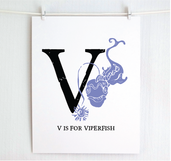 V is for Viperfish Illustrated Print