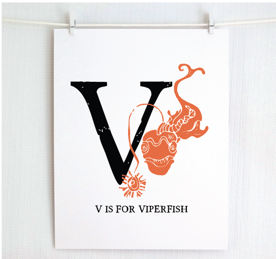 V is for Viperfish Illustrated Print