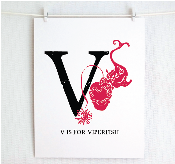 V is for Viperfish Illustrated Print