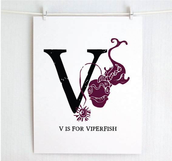 V is for Viperfish Illustrated Print