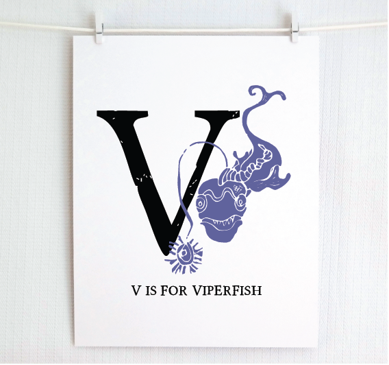 V is for Viperfish Illustrated Print