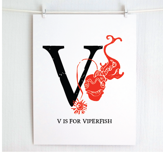 V is for Viperfish Illustrated Print