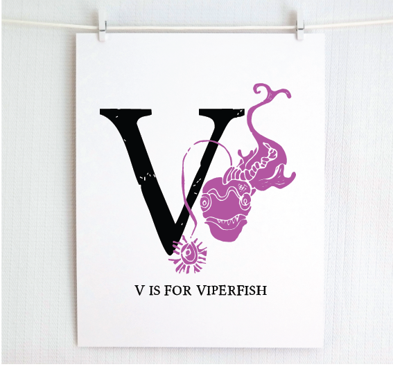 V is for Viperfish Illustrated Print