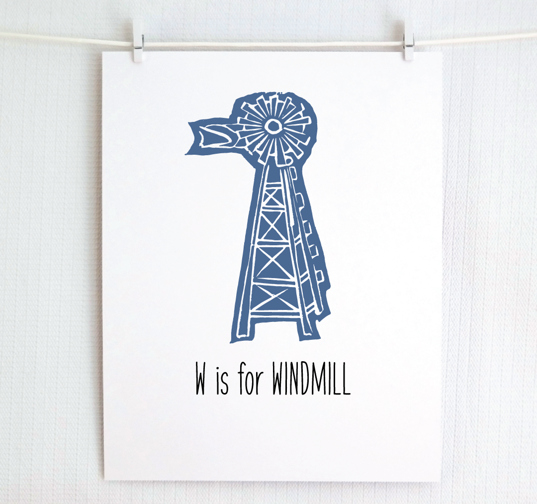 W is for Windmill: Farm Alphabet Letter Print