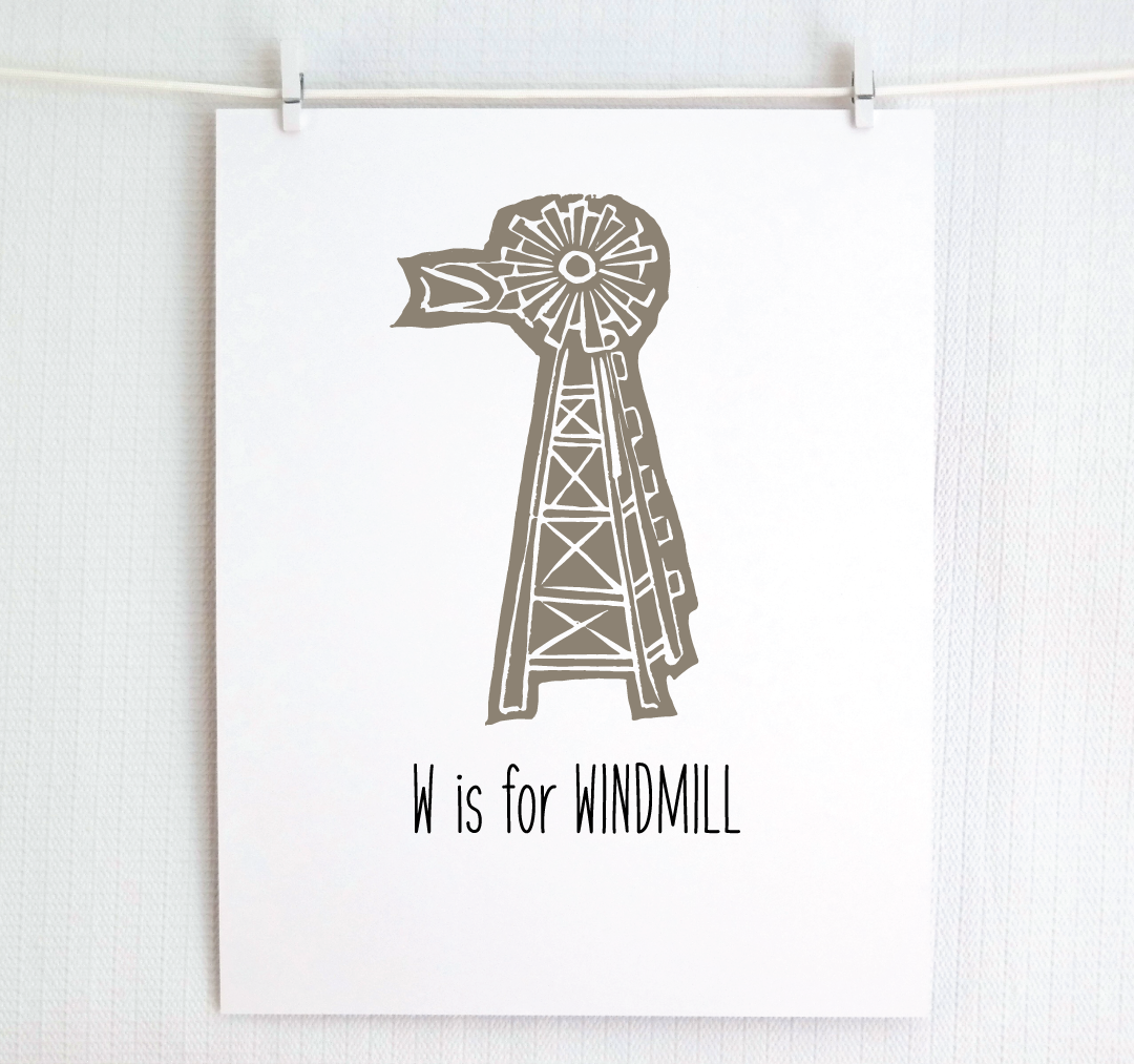 W is for Windmill: Farm Alphabet Letter Print