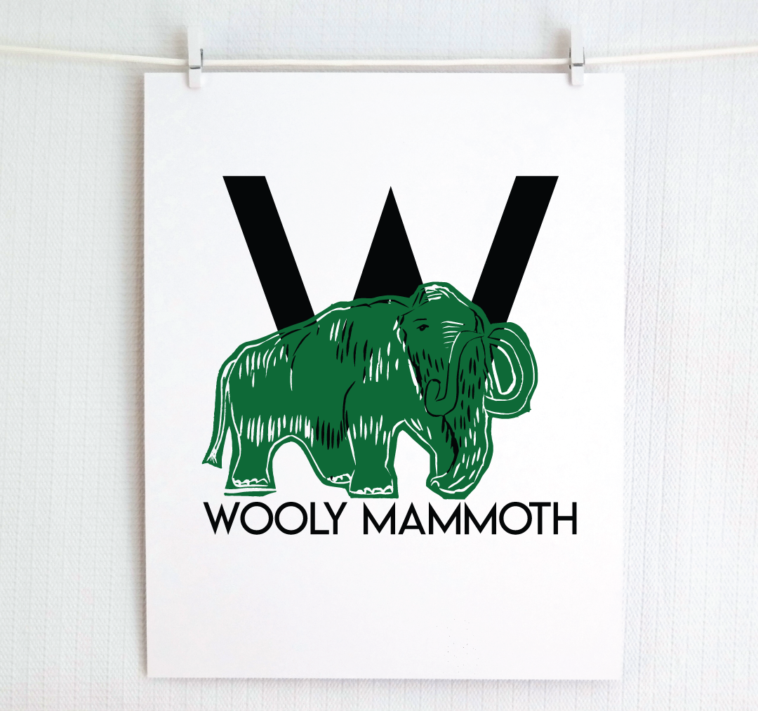 W is for Wooly Mammoth Illustrated Print
