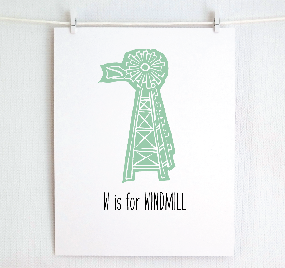 W is for Windmill: Farm Alphabet Letter Print