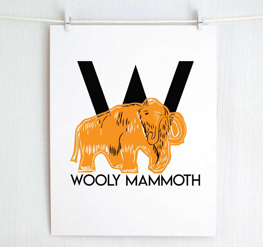 W is for Wooly Mammoth Illustrated Print