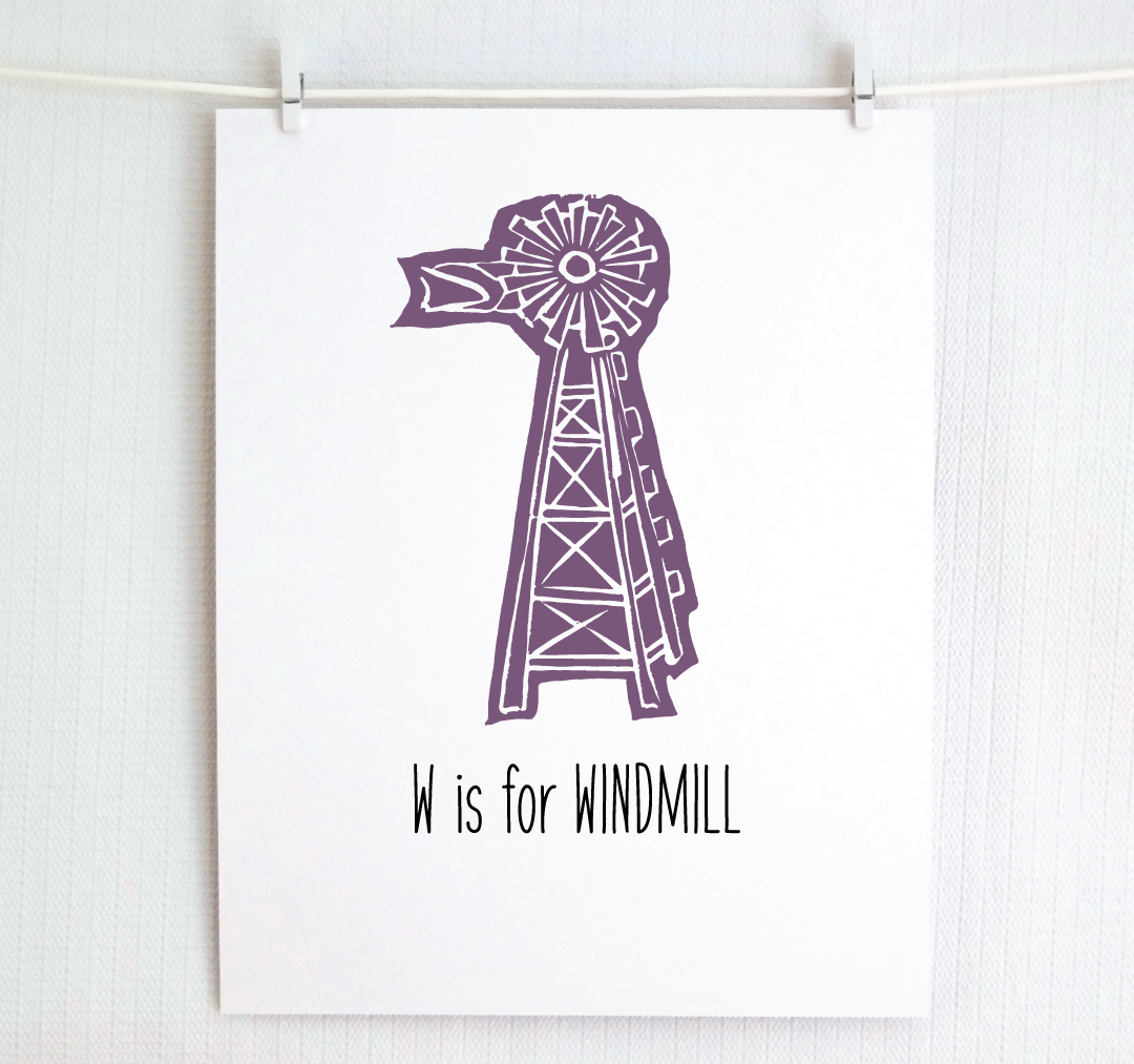 W is for Windmill: Farm Alphabet Letter Print