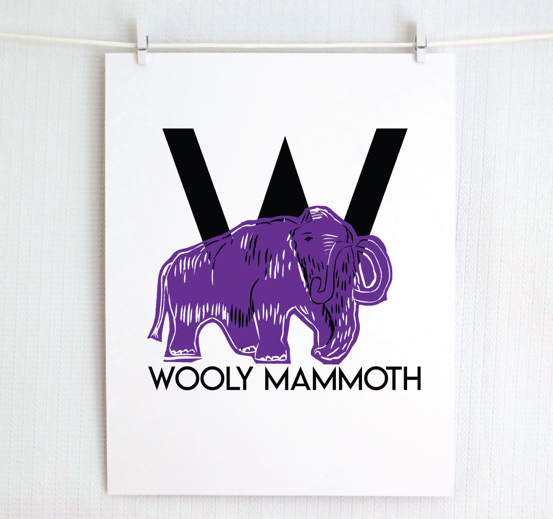 W is for Wooly Mammoth Illustrated Print