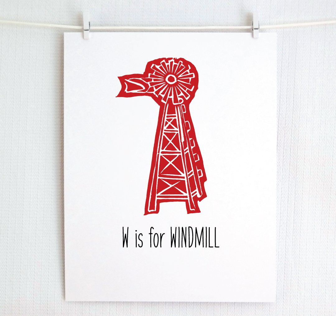 W is for Windmill: Farm Alphabet Letter Print