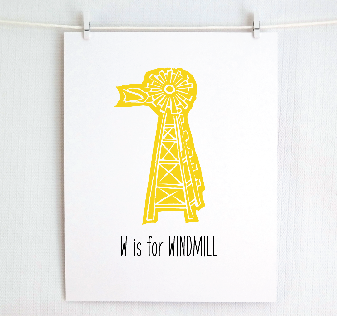 W is for Windmill: Farm Alphabet Letter Print
