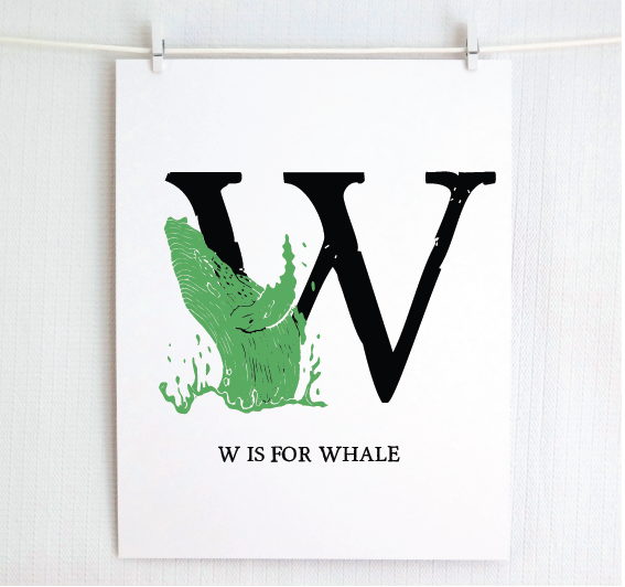 W is for Whale Illustrated Print