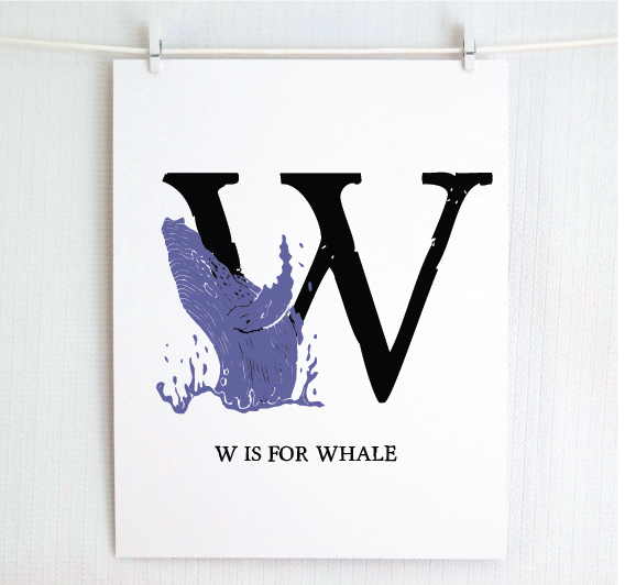 W is for Whale Illustrated Print