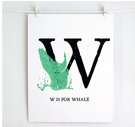 W is for Whale Illustrated Print